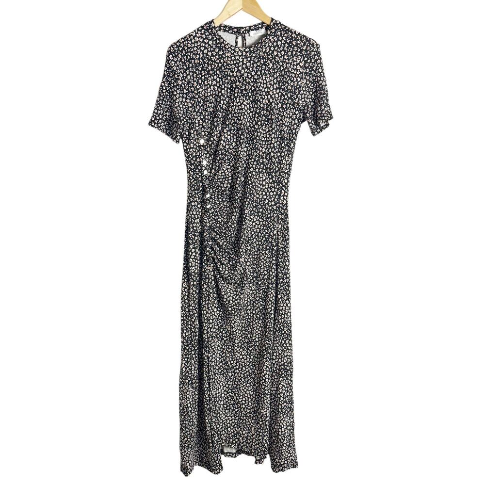 Paco Rabanne Black Floral Jersey Short Sleeve Crewneck Midi Dress Size XXL - Picture 5 of 16